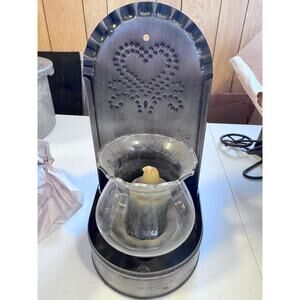 Metal Wall Candle Sconce with Punched Metal Heart Design